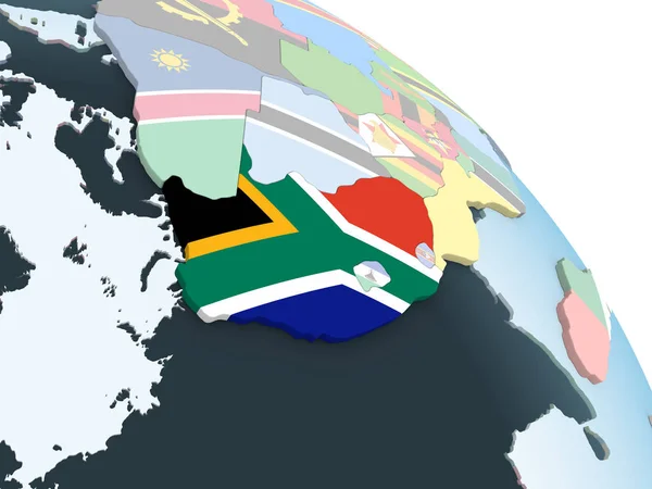 Südafrika Auf Einem Hellen Politischen Globus Mit Eingebetteter Flagge Illustration — Stockfoto