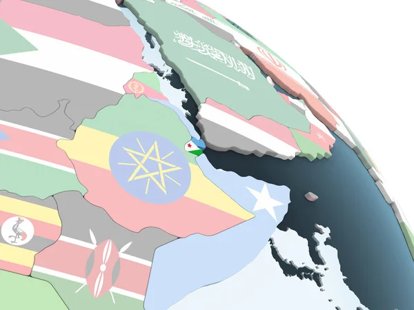 Djibouti Bright Political Globe Embedded Flag Illustration — Stock Photo, Image