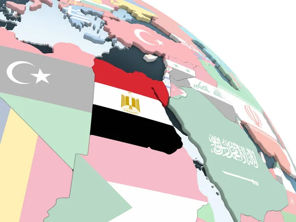 Egypt Jasné Politické Globe Vloženými Vlajky Obrázek — Stock fotografie