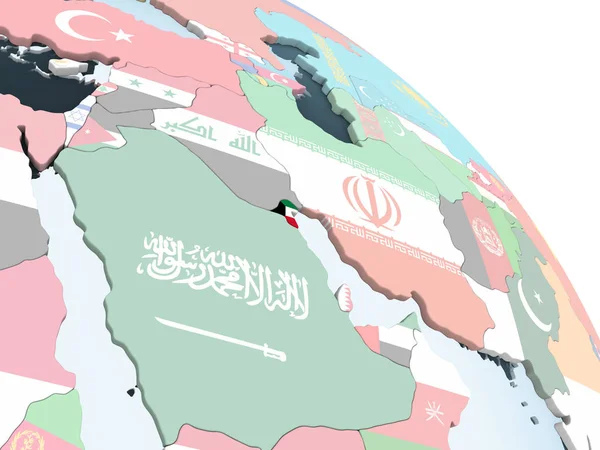 Kuwait Luminoso Globo Politico Con Bandiera Incorporata Illustrazione — Foto Stock