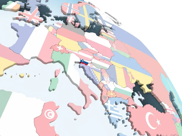 Словения Ярком Политическом Глобусе Встроенным Флагом Иллюстрация — стоковое фото