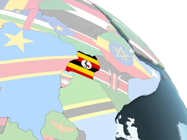 Uganda Ljusa Politiska Jordglob Med Inbäddade Flagga Illustration — Stockfoto