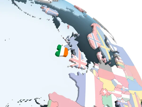 Irland Ljusa Politiska Jordglob Med Inbäddade Flagga Illustration — Stockfoto