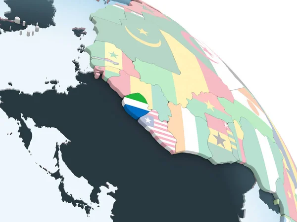 Sierra Leone Auf Einem Hellen Politischen Globus Mit Eingebetteter Flagge — Stockfoto