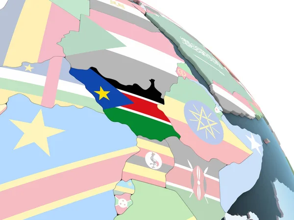埋め込みフラグと明るい政治世界に南スーダン イラストレーション — ストック写真