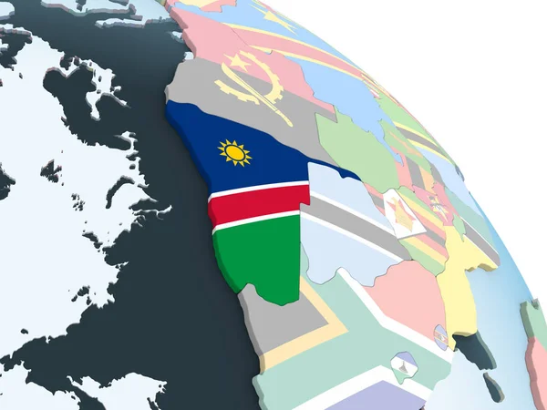 Namibia Ljusa Politiska Jordglob Med Inbäddade Flagga Illustration — Stockfoto