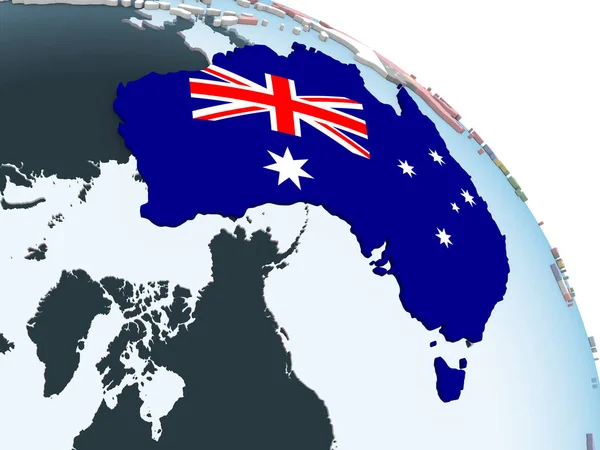 Australie Sur Globe Politique Lumineux Avec Drapeau Intégré Illustration — Photo