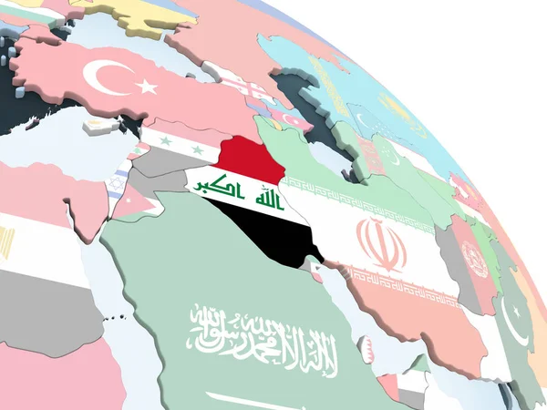 Iraq Luminoso Globo Politico Con Bandiera Incorporata Illustrazione — Foto Stock