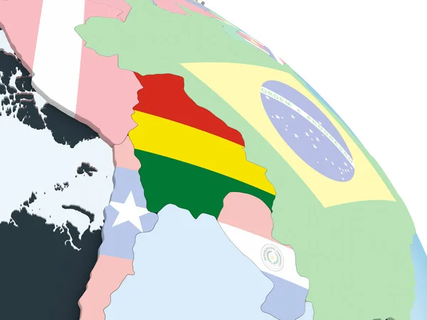 Bolívie Jasné Politické Globe Vloženými Vlajky Obrázek — Stock fotografie