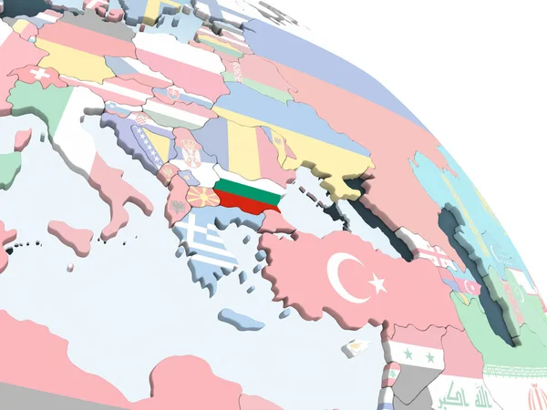 Bulgaristan Katıştırılmış Bayrak Ile Parlak Siyasi Dünya Üzerinde Çizim — Stok fotoğraf