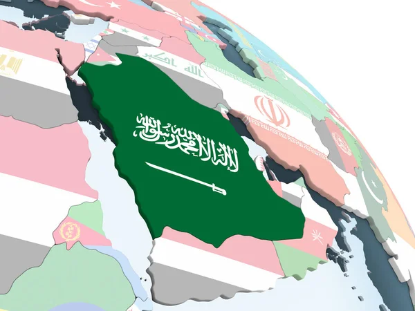 Arabia Saudita Luminoso Globo Politico Con Bandiera Incorporata Illustrazione — Foto Stock