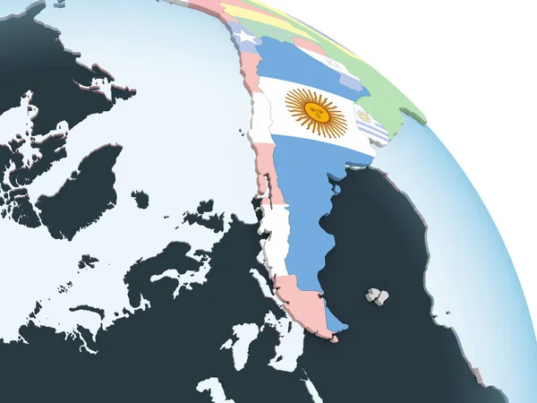 Argentina Brilhante Globo Político Com Bandeira Embutida Ilustração — Fotografia de Stock