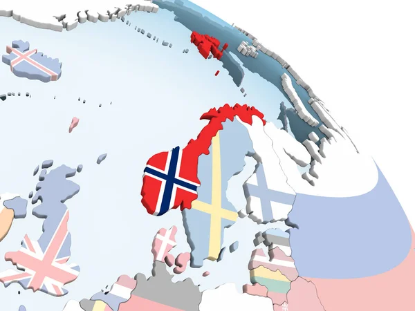 Norwegia Jasne Globus Polityczny Flagą Osadzonych Ilustracja — Zdjęcie stockowe