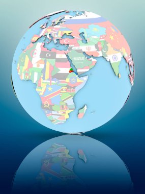 Yansıtıcı yüzeyi ülke bayrakları ile Eritre siyasi dünya üzerinde. 3D çizim.