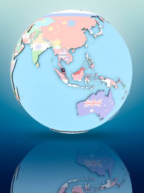 Yansıtıcı yüzeyi ülke bayrakları ile Malezya siyasi dünya üzerinde. 3D çizim.