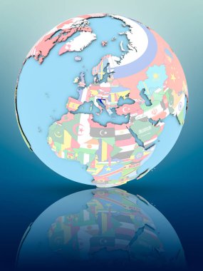 Yansıtıcı yüzeyi ülke bayrakları ile Hırvatistan siyasi dünya üzerinde. 3D çizim.