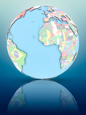 Sierra Leone yansıtıcı yüzeyi ülke bayrakları ile siyasi dünya üzerinde. 3D çizim.