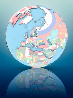 Yansıtıcı yüzeyi ülke bayrakları ile Litvanya siyasi dünya üzerinde. 3D çizim.