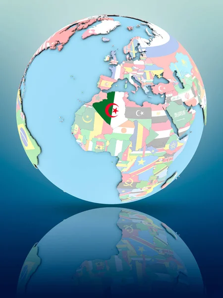 Alžírsko Politické Globe Národní Vlajkou Odrazné Plochy Obrázek — Stock fotografie