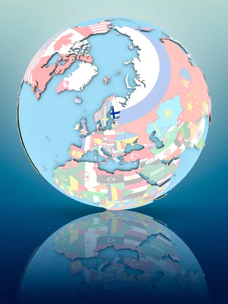 Finland Political Globe National Flags Reflective Surface Illustration — Stock Photo, Image