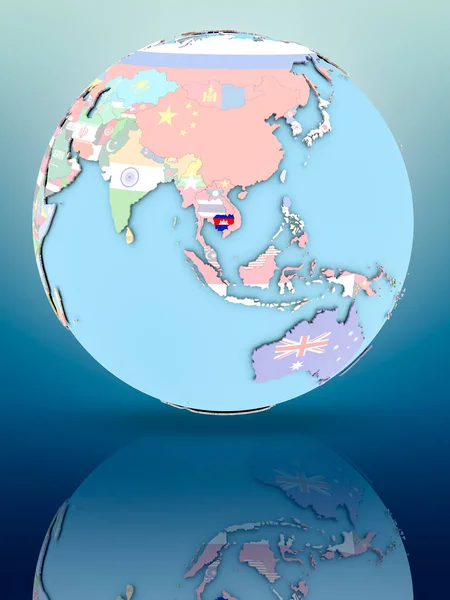 표면에 국기와 세계에 캄보디아 일러스트 — 스톡 사진