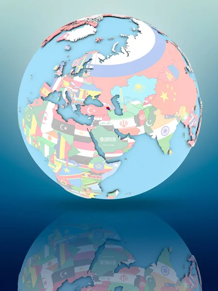 Yansıtıcı yüzeyi ülke bayrakları ile Ermenistan siyasi dünya üzerinde. 3D çizim.