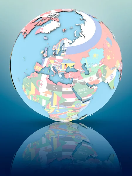 Yansıtıcı yüzeyi ülke bayrakları ile Moldova siyasi dünya üzerinde. 3D çizim.