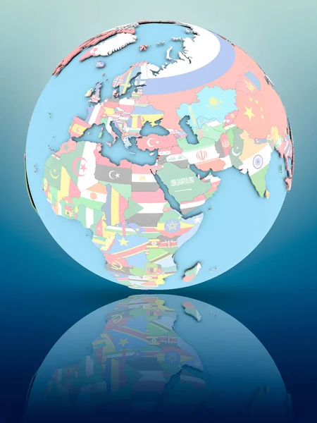 Yansıtıcı yüzeyi ülke bayrakları ile Lübnan siyasi dünya üzerinde. 3D çizim.