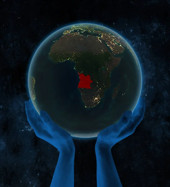 Angola Night Earth Hands Space Illustration — Stock Photo, Image