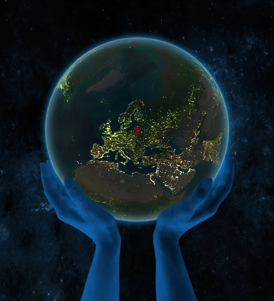 Lithuania Night Earth Hands Space Illustration — Stock Photo, Image