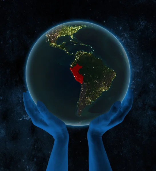 Peru Noite Terra Mãos Espaço Ilustração — Fotografia de Stock