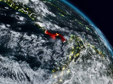 Panama görünür ülke sınırları ile gece uzaydan. 3D çizim. Nasa tarafından döşenmiş bu görüntü unsurları.