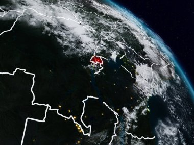 Ruanda görünür ülke sınırları ile gece uzaydan. 3D çizim. Nasa tarafından döşenmiş bu görüntü unsurları.