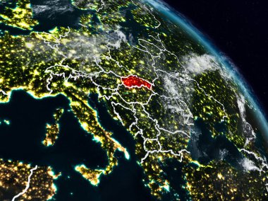 Slovakya görünür ülke sınırları ile gece uzaydan. 3D çizim. Nasa tarafından döşenmiş bu görüntü unsurları.