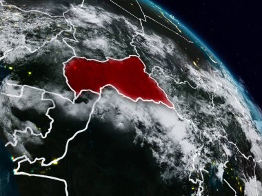 Orta Afrika görünür ülke sınırları ile gece uzaydan. 3D çizim. Nasa tarafından döşenmiş bu görüntü unsurları.