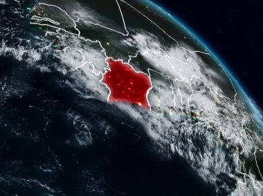 Fildişi Sahili görünür ülke sınırları ile gece uzaydan. 3D çizim. Nasa tarafından döşenmiş bu görüntü unsurları.