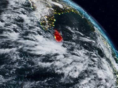 Sri Lanka görünür ülke sınırları ile gece uzaydan. 3D çizim. Nasa tarafından döşenmiş bu görüntü unsurları.