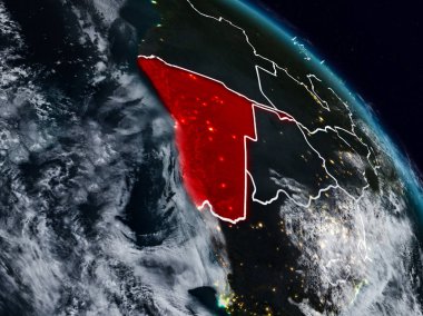Namibya görünür ülke sınırları ile gece uzaydan. 3D çizim. Nasa tarafından döşenmiş bu görüntü unsurları.