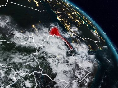 Eritre görünür ülke sınırları ile gece uzaydan. 3D çizim. Nasa tarafından döşenmiş bu görüntü unsurları.