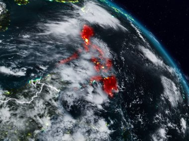 Filipinler görünür ülke sınırları ile gece uzaydan. 3D çizim. Nasa tarafından döşenmiş bu görüntü unsurları.