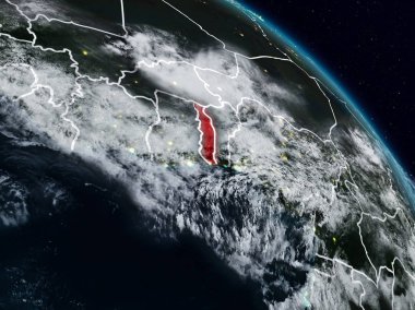 Togo görünür ülke sınırları ile gece uzaydan. 3D çizim. Nasa tarafından döşenmiş bu görüntü unsurları.