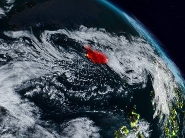 İzlanda görünür ülke sınırları ile gece uzaydan. 3D çizim. Nasa tarafından döşenmiş bu görüntü unsurları.