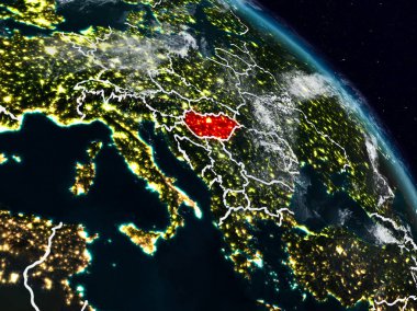 Macaristan görünür ülke sınırları ile gece uzaydan. 3D çizim. Nasa tarafından döşenmiş bu görüntü unsurları.