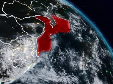 Mozambik görünür ülke sınırları ile gece uzaydan. 3D çizim. Nasa tarafından döşenmiş bu görüntü unsurları.