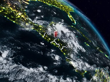 Belize görünür ülke sınırları ile gece uzaydan. 3D çizim. Nasa tarafından döşenmiş bu görüntü unsurları.