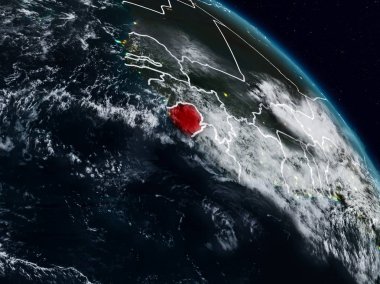 Sierra Leone görünür ülke sınırları ile gece uzaydan. 3D çizim. Nasa tarafından döşenmiş bu görüntü unsurları.