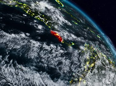 Kosta Rika görünür ülke sınırları ile gece uzaydan. 3D çizim. Nasa tarafından döşenmiş bu görüntü unsurları.