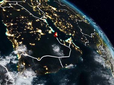 Katar görünür ülke sınırları ile gece uzaydan. 3D çizim. Nasa tarafından döşenmiş bu görüntü unsurları.