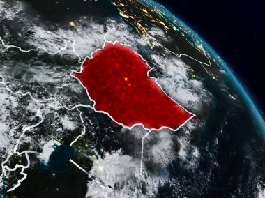 Etiyopya görünür ülke sınırları ile gece uzaydan. 3D çizim. Nasa tarafından döşenmiş bu görüntü unsurları.