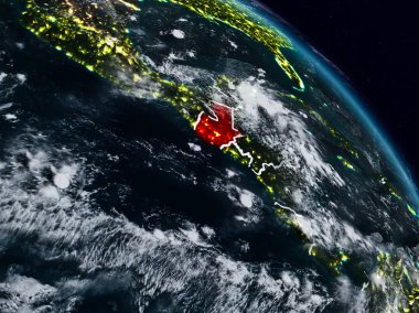 Guatemala görünür ülke sınırları ile gece uzaydan. 3D çizim. Nasa tarafından döşenmiş bu görüntü unsurları.